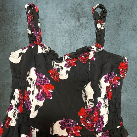 WhimsyGoth Dress Royal Bones by Daang Skull Print Sz Medium Black Chiffon - Picture 6 of 16
